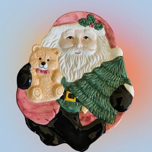 SANTA CLAUS CHRISTMAS PLATTER VINTAGE HAND DECORATED FINE CERAMIC JAY IMPORT CO. - Picture 1 of 4